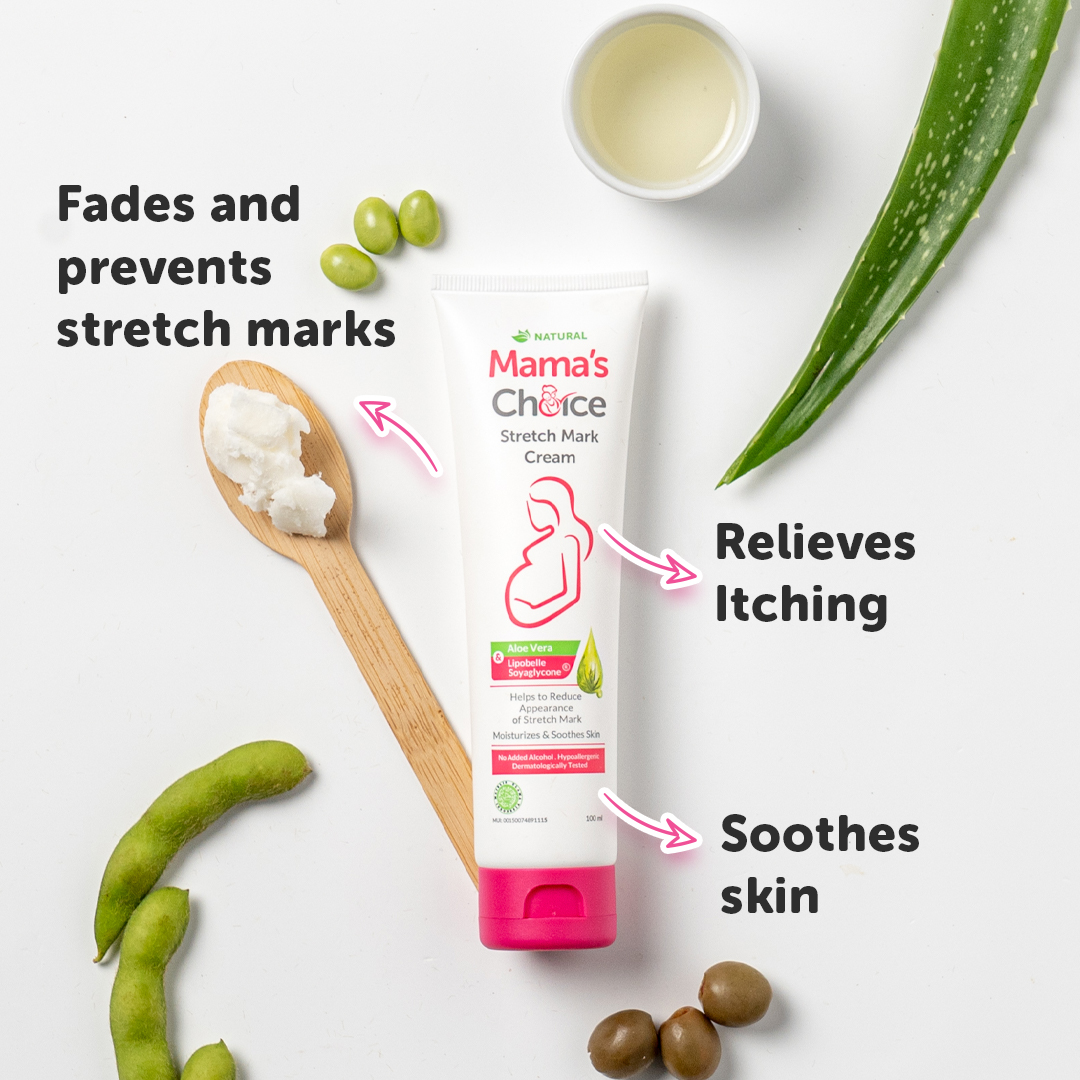 Mama's Choice Stretch Mark cream relives itching. Fades and prevents stretch marks. Soothes skin.