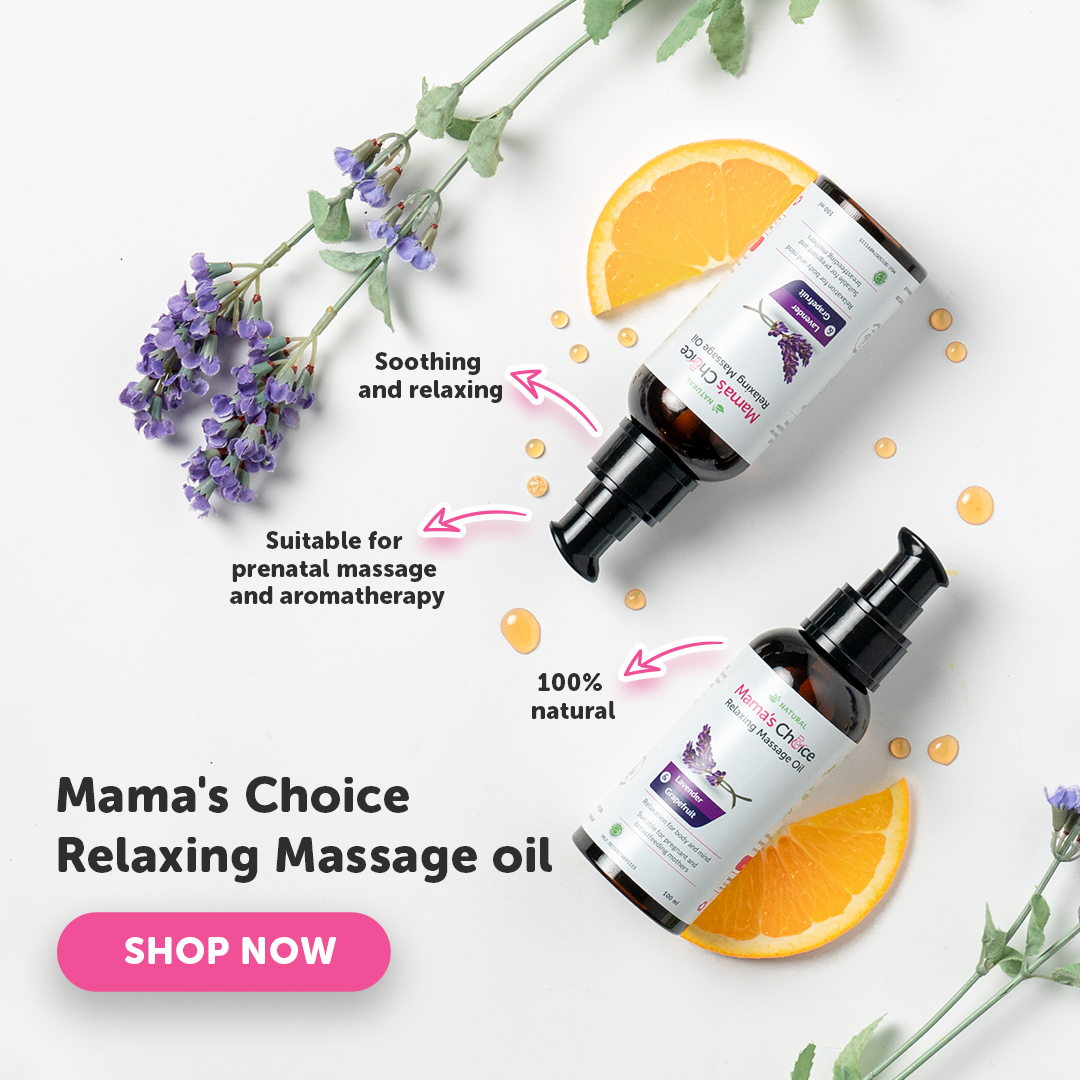 Mama's Choice Relaxing Massage oil. Soothing and relaxing. Suitable for prenatal massage and aromatherapy. 100% natural. Shop now.